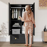 VINGLI Wardrobe Closet, Armoires and Wardrobes with Doors,Hanging Rod, Shelves and Drawer, Freestanding Closet Wardrobe Cabinet, Black Armoire Wardrobe for Bedroom, Dorm VINGLI