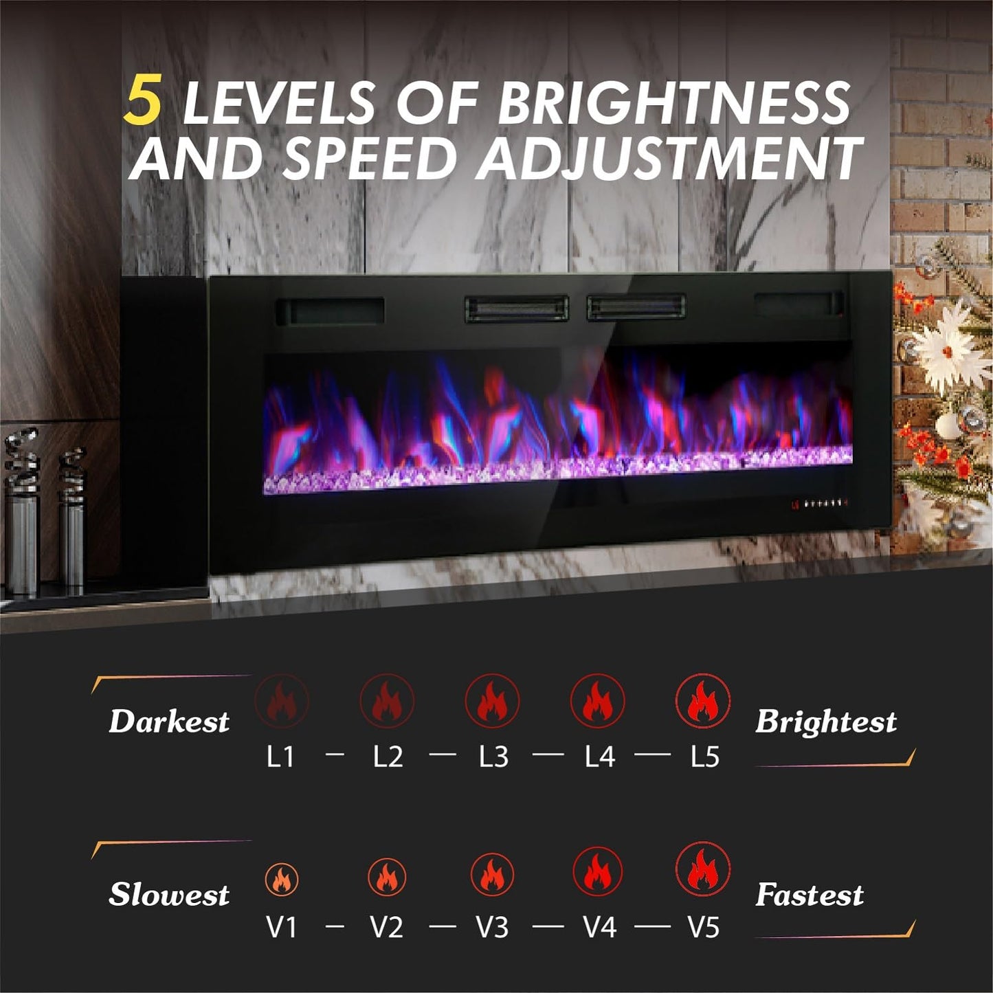 MFSTUDIO 72 inches Electric Fireplace with Remote Control & Touch Screen, Recessed and Wall Mounted Fireplace Heater, Linear Fireplace with 12 Colors Adjustable Flame Color, Timer, 750w/1500w