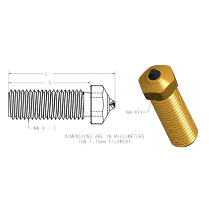 Diamondback Nozzles – Volcano Compatible – Polycrystalline Solid Diamond Tip 3D Printer Nozzles, Improved Extrusion, Any Filament, Long Life, Wear Resistant, Layer Adhesion, USA Made (1.75mm  - WoodArtSupply