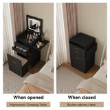 ARTETHYS Small Vanity Desk Set with Flip-top Mirror and Lights Black Integrated 3 in 1 Makeup Table for Small Space Compact Mini Dressing Table with Fold-up Panel and Storage Chair for Bedroom ARTETHYS