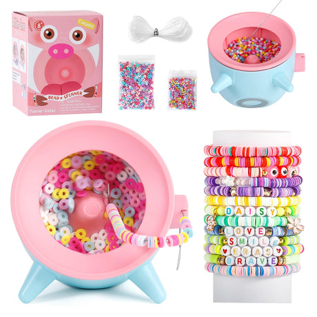 Caydo Clay Bead Spinner, 2-in-1 Electric Bead Spinner with Needle and Thread for Jewelry Making, Bracelet Maker for Clay&Seed Beads, Adjust Speed&Rotation, Craft Kit Gift for Kids Aged 8 Years+, Blue Caydo