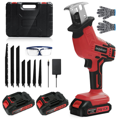 Cordless Reciprocating Saw for Home & Outdoor Use, 2×2.0Ah Batteries, Variable Speed, Red Compact Saw Kit with Blades for Wood/Metal/PVC Cutting – Ideal for DIYers & Gardeners in All Seasons
