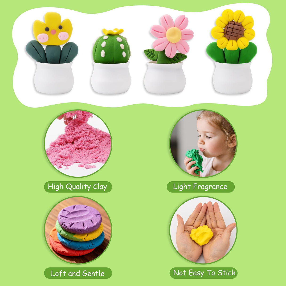 Alvian Air Dry Clay Succulent Plant Pot Kits Modeling Clay, DIY Airdryclay Kit with Sculpting Tools, Non-Toxic Ultra Light Modeling Magic Clay, Art Crafts Gift for Boys Girls Alvian