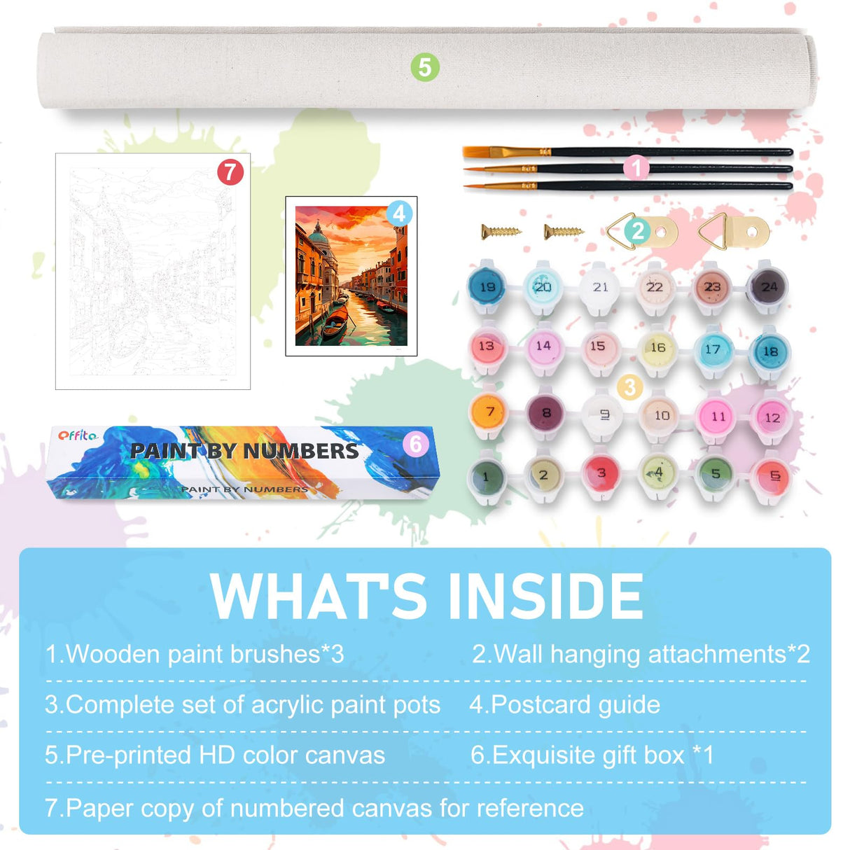 Paint by Numbers Kit for Adults Rolled Canvas - 16x20 Inch Venice Adult Paint by Number Kits on Canvas for Beginners, DIY Acrylic Oil Number Painting Kits with Gift Box for Home Wall Decor Gift Offito