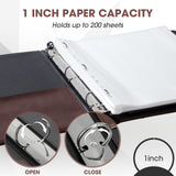 Marspark 2 Pcs Vintage Hardback 3 Ring Binder Professional Leather Binder Organizer Round Rings Brown Black 3 Ring Binder Holds 200 Sheets with 2 Inner Pockets(1 Inch,Brown, Black) Marspark