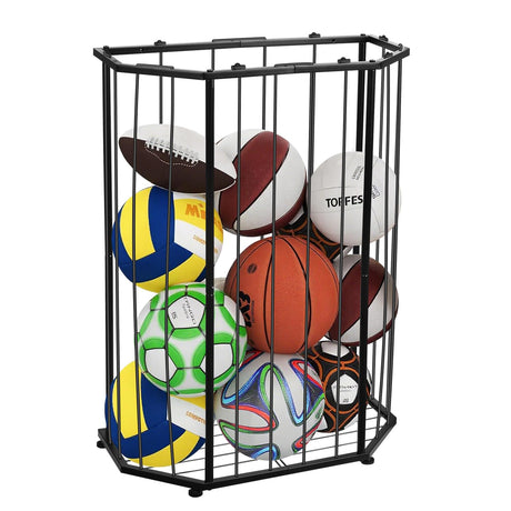 Garage Ball Storage Rack,With Bungee Cord Sports Equipment Organizer,Can be Wall-Mounted & Floor-Mounted Mount,FitBasketball,Footbal,Volleyball,Gym,And Garage Ball Storage (Black) (black) CL-DeepOcean