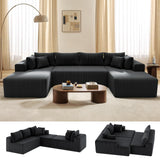 Mvpipi Cloud Couch U-Shaped Sectional Sofa, 134'' Modular Boneless Couches for Living Room, Corduroy Deep Seat Sofa with 2 Chaise Lounges and 1 Loveseat, 30D High-Resilience Foam, No Assembly, Black Mvpipi