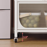 Runboll Kitchen Pantry Storage Cabinet, 6 Tier Metal Sideboard with Wheels and Acrylic Glass Door, Modern Display Curio Cabinet Bookcase White Runboll