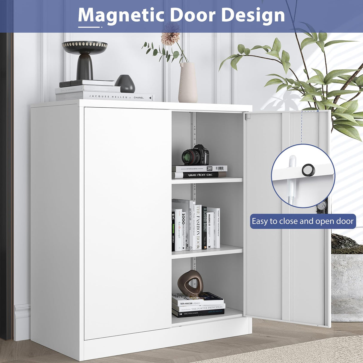 LISSIMO Metal Cabinet,Lockable Storage Cabinet with 2 Doors and 2 Adjustable Shelves,Tool Cabinets for Garage,Home Office,Basement,School,Hospital Assembly Required(White) LISSIMO