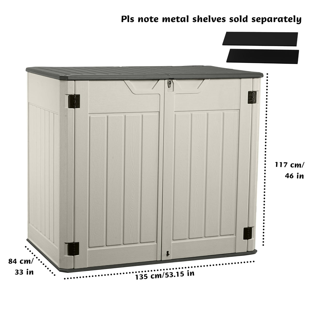 EHHLY Horizontal Resin Storage Shed, 47 Cuft Garden Tool Sheds & Outdoor Storage, Outdoor Plastic Storage Cabinet Waterproof, 4.5 x 2.8 ft Backyard Outside Lawn Mower Storage Shed, Vanilla EHHLY