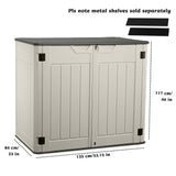 EHHLY Horizontal Resin Storage Shed, 47 Cuft Garden Tool Sheds & Outdoor Storage, Outdoor Plastic Storage Cabinet Waterproof, 4.5 x 2.8 ft Backyard Outside Lawn Mower Storage Shed, Vanilla EHHLY