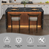 63" Large Imitation Marble Dining Table for 4-6 People, Island Table with LED Lights, Mordern Marble Stripes Kitchen Dining Table with Grille design for Dining Room, Home, Office, Living Room (Black) Gyfimoie