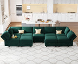 Belffin Modular Sectional Sofa with Ottomans Velvet Reversible Sleeper Sectional Sofa with Chaise Modular Sleeper Sofa Bed with Storage Seat Green Belffin