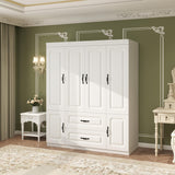 Keloyid Armoire Wardrobe Closet: White Wood Large Bedroom Armoires Wood Wardrobe Cabinet with 4 Door 2 Drawers Tall Closet with Shelves and 2 Hanging Rail Room Keloyid