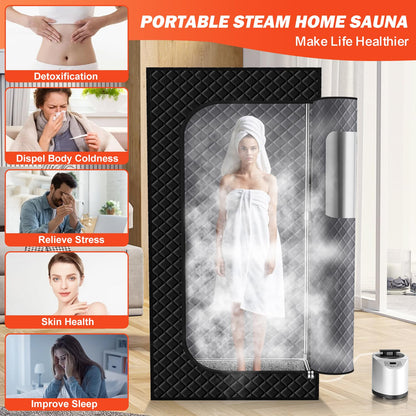 VXGDOE Sauna Box, Portable Sauna for Home, Full Size Steam Sauna Tent with 3L 1200W Large Capacity Steamer and Remote Control, Personal Steam Room for Spa, Indoor, Outdoor, Gym (Black)