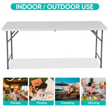ZENY Plastic Folding Table 6 Foot, Portable Picnic Table with Carrying Handle, Indoor Outdoor Camping Table for Party, Dining, Banquet, Wedding, BBQ, White ZENY