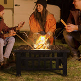 Flamaker Outdoor Fire Pit 32 Inch Patio Square Metal Firepit with Cover Poker & Grate Wood Burning Fireplace Backyard Stove for Outside Heating Camping Flamaker