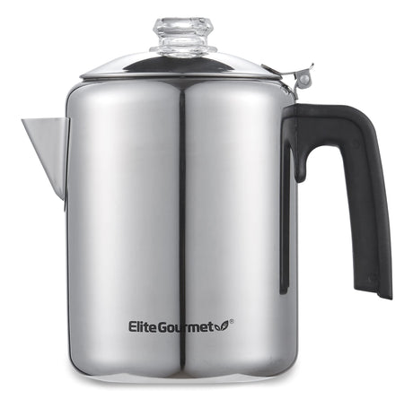 Elite Gourmet EC008X Classic 8-Cup Stovetop Coffee Percolator Glass Clear Brew Progress Knob, Cool-Touch Handle, Stainless Steel Elite Gourmet
