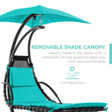 Best Choice Products Outdoor Hanging Curved Steel Chaise Lounge Chair Swing w/Built-in Pillow and Removable Canopy - Teal Best Choice Products