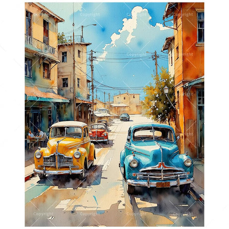 Vintage Cars Street View Paint by Numbers Kit for Adults - DIY Colorful Classic Cars Painting on Canvas 16x20 Inches, Acrylic Paint Set, Suitable for Beginners, Urban Art for Home Decoration or Gifts TAOPAOLAB