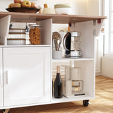 JOIKUJIA Rolling Kitchen Island Cart with Storage, Mobile Kitchen Island on Wheels with Drop Leaf & 2 Drawers, Adjustable Shelf, Towel Rack & Brown Tabletop, White, 70.9”W x 31.7”D x 31.6”H JOIKUJIA