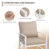 Shintenchi 3 Piece White Metal Outdoor Furniture Sectional Set, Modern Outdoor Metal Chair Conversation Furniture Set with Coffee Table for Patio,Backyard,Balcony (Khaki) Shintenchi