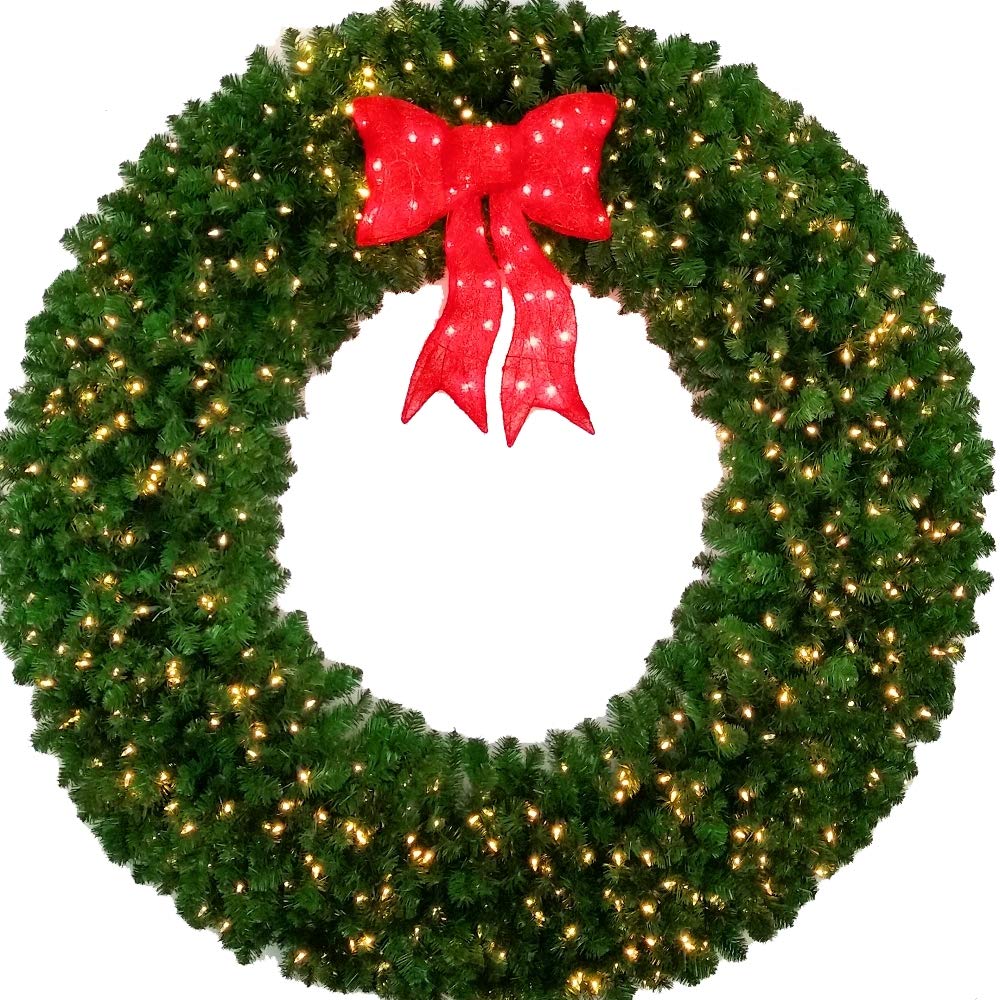6 Foot (72 inch) LED Christmas Wreath with Pre-lit Red Bow - 600 Warm White LED Lights - Indoor - Outdoor - Commercial Grade - ACWreaths ACWreaths