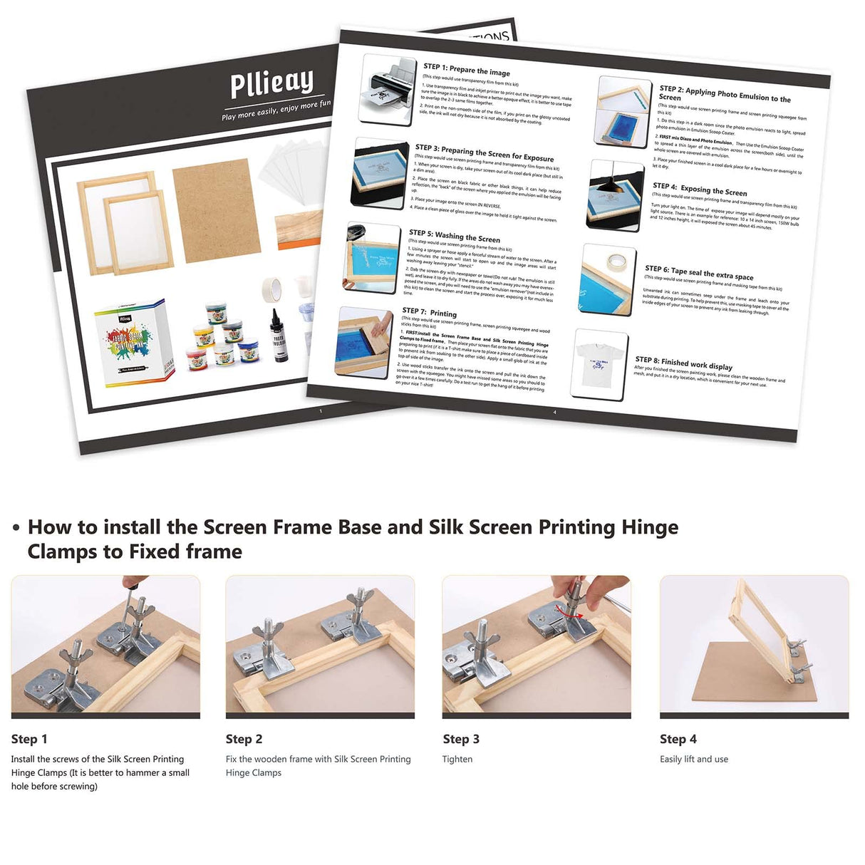 Pllieay 32 Pieces Screen Printing Kit, All-in-One Silk Screen Printing Kit, Screen Printing Supplies Includes UV LED Exposure Screen Printing Light for Screen Printing Pllieay