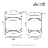 Glitzhome Rustic End Table Set of 2, Farmhouse Galvanized Metal Barrel Ottoman Storage Stool with Round Wood Lid for Living Room Furniture, Grey Glitzhome