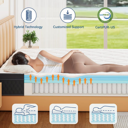 ELEMUSE 10 Inch Cal King Mattress in a Box, Memory Foam Hybrid Mattress with Individually Pocketed Springs for Isolate Motion, Pressure Relief, CertiPUR-US Certified