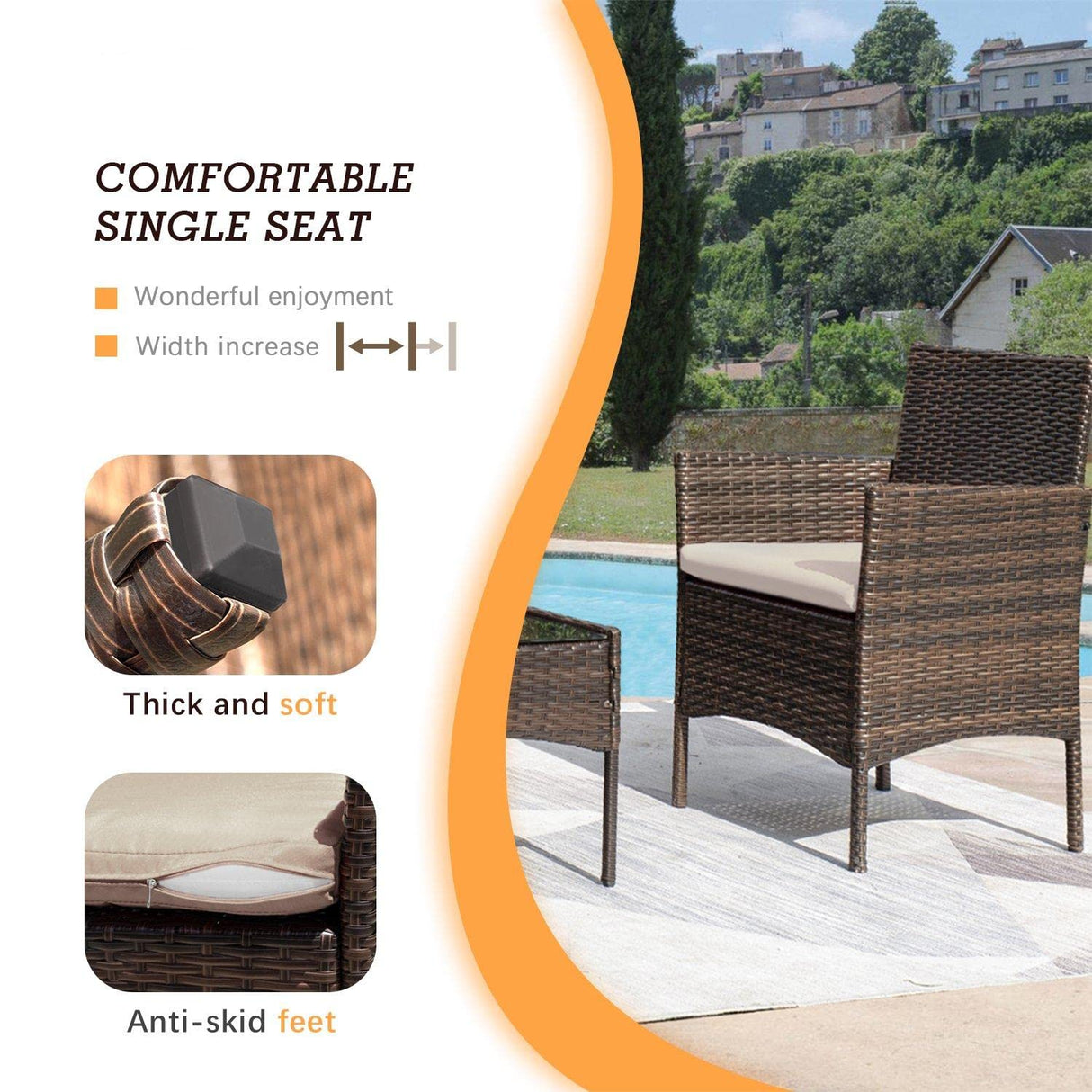 Flamaker Outdoor Furniture Patio Set Cushioned PE Wicker Rattan Chairs with Coffee Table 4 PCS for Garden Poolside Porch Backyard Lawn Balcony Use (Brown&Beige) Flamaker