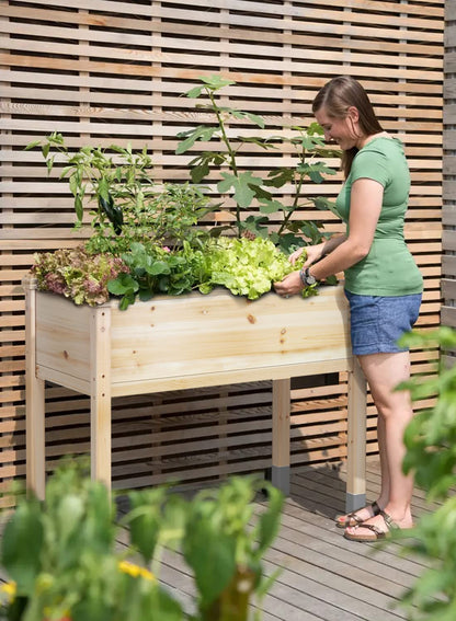 MIXC Wooden Raised Garden Bed with Legs, 32”L X 16”W, Elevated Reinforced Large Planter Box for Vegetable Flower Herb Outdoors - Beam and Column Structure - Unmatched Strength Outlast