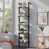 YMYNY 5 Tiers Ladder Bookcase, Industrial Wall Mounted Bookshelf, Open Display Rack with Metal Frame, Wooden Storage Shelves for Bedroom, Home Office, Plant Stand, Rustic Brown, 70*17.3*11.8"UHBC015H YMYNY
