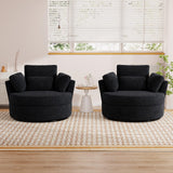 JEEOHEY Swivel Accent Barrel Chair, 42'' W Chenille Upholstered Round Swivel Chair, 360 Degree Modern Oversized Round Armchair, Comfy Single Sofa Chair for Nursery, Living Room, Bedroom(Black) JEEOHEY