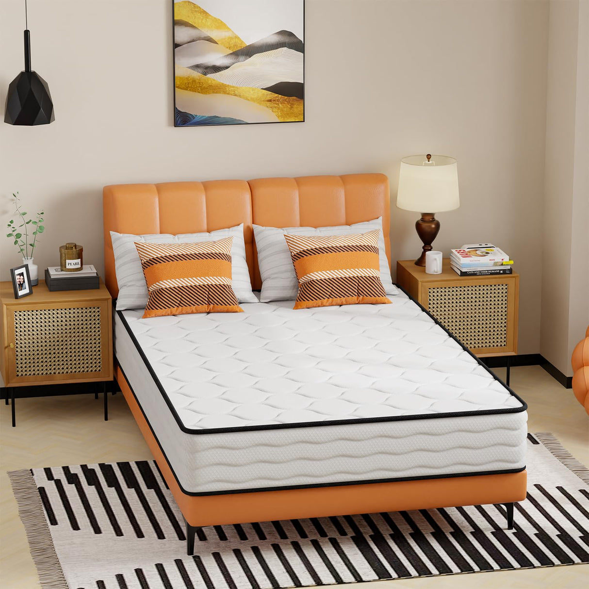 PayLessHere 10 Inch Innerspring Full Mattress Medium Firm Hybrid Mattress with Removable Cover CertiPUR-US Certified Bed-in-a-Box Pressure Relief Foam Mattress,White PayLessHere