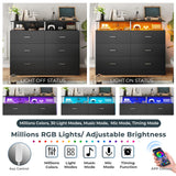 AOGLLATI Black Dresser for Bedroom with 6 Drawers, Dressers & Chests of Drawers with Column Design & Charging Station, Modern Bedroom Led Wide Dresser for Bedroom Closet AOGLLATI
