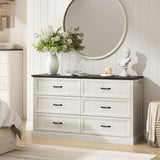Farmhouse 6 Drawer Dresser for Bedroom, 55 Inch Wide Modern White Dresser TV Stand with Large Drawers & Bar Handles, Rustic Wood Chest of Drawers for Bedroom, Living Room, Hallway, Entryway. CARPETNAL