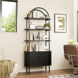 BREEZEHEAT 71" Tall Fluted Arched Bookshelf, Modern Bookshelf with Sliding Tambour Doors, 4-Tier Storage Shelf, and Metal Frame, Curved Cabinet for Living Room, Home Office, Bedroom, Black BREEZEHEAT