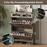 Halitaa Shoe Cabinet with 2 Flip Drawers& 2 Drawers,Farmhouse Shoe Storage Cabinet for entryway,Narrow Freestanding Shoe Rack Cabinet for Entrance,Grey Halitaa