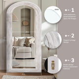 ZHUNFA Arched Full Length Mirror with Solid Wood Frame, 71x32 Farmhouse Wall Mirror Full Length with Stand, Vertical Hanging, Leaning Standing for Bedroom, Living Room, Rustic White ZHUNFA