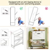 YGEOMER Shoe Cabinet Storage for Entryway, Farmhouse Shoes Organizer Rack with 2 Flip Drawers and 2 Fabric Drawers, Narrow Slim Shoe Cabinet for Door Entrance, White YGEOMER