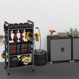 zsttion Power Tool Organizer Cart with Charging Station, 4-Tier Rolling Tool Cart for Garage Storage,Heavy-Duty Floor-Standing Storage Rack with 8-Outlet Power Strip,Supports 500 lbs zsttion
