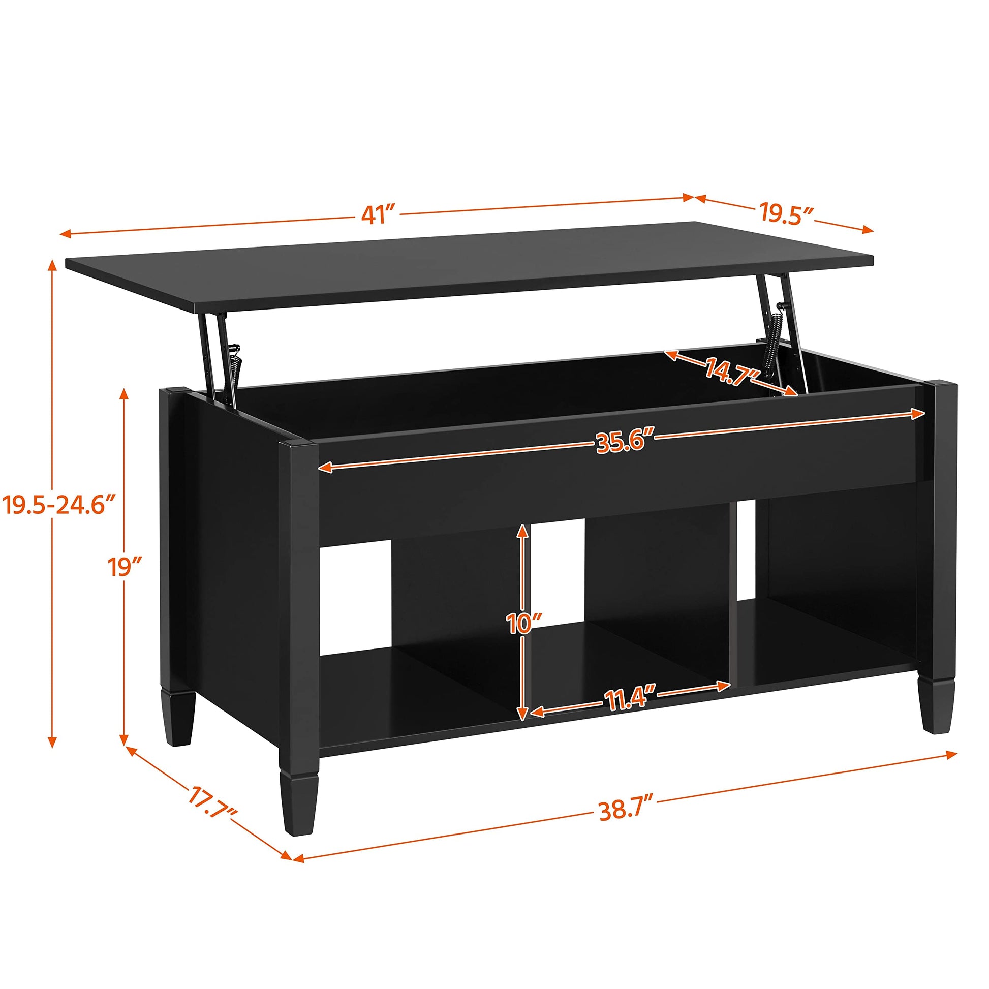 Yaheetech Coffee Table, Lift Top Coffee Table w/Hidden Storage Compartment & Lower 3 Cube Open Shelves, Lift Tabletop Coffee Table for Living Room/Reception Room/Office, Black - WoodArtSupply