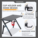 BestOffice Gaming Desk Computer Desk 47"x 23" Home Office Desk Extra Large Modern Ergonomic Black PC Carbon Fiber Table Gamer Workstation with Cup Holder Headphone Hook,Blue BestOffice