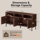UEV Mid Century Modern Sideboard Buffet Cabinet with Storage, 61.4'' Fluted Sideboard Cabinet,Wood Buffet Cabinet with Metal Legs,Accent Credenza Storage Cabinet with 4 Doors and Spacious Top(Walnut) UEV