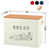 E-far Bread Box for Kitchen Countertop, Metal Bread Storage Container Bin with Bamboo Lid for Cutting Bread, Extra Large & Farmhouse Style, 13” x 7.2” x9.8”, Cream E-far