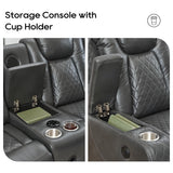 Power Recliner Sectional Sofa with Bass Speaker,Wireless Charger,Electric Reclining Sectional Sofa with 2 Faux Leather Recliner,LED Strip,Reading Light,Type-C USB Port,Cup Holder,Storage Console Gray Comfort Stretch