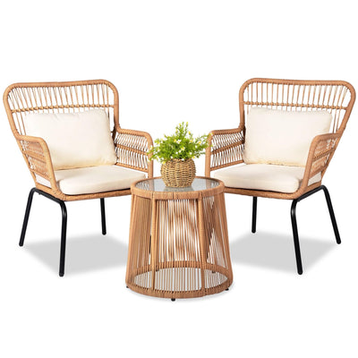 HOMEZILLIONS 3 Piece Outdoor Wicker Furniture Bistro Set, Rattan Chairs Conversation Sets Wicker Patio Furniture for Balcony Poolside Backyard, Yellow/Beige
