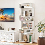 Tangkula 6-Tier S-Shaped Bookshelf, 64" Freestanding Geometric Bookcase, Home Office Wood Storage Shelf with Anti-Toppling Device, Room Divider Display Rack for Study, Living Room (1, White) Tangkula