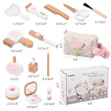 16Pcs Wooden Makeup Kit Toy for Toddlers, Pretend Play Beauty Salon Set with Styling Tools, Cosmetics and Storage Bag for Kids Age 3+ Gserin